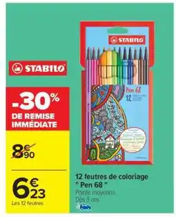 Carrefour 12 feutres de coloriage Pen 68 offre
