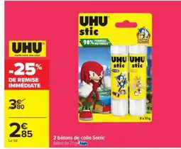 Carrefour 2 bâtons de colle Sonic offre