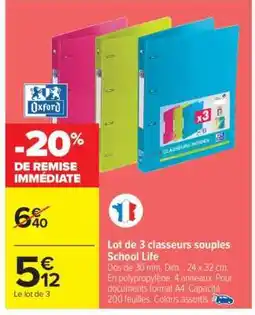 Carrefour Lot de 3 classeurs souples School Life offre