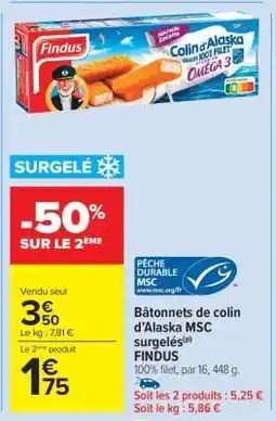 Carrefour Market Bâtonnets de colin d'Alaska MSC surgelés FINDUS offre