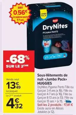 Carrefour Market Sous-Vêtements de nuit Jumbo Pack HUGGIES offre