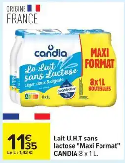 Carrefour Lait U.H.T sans lactose Maxi Format CANDIA 8 x 1 L offre