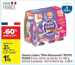 Carrefour Yaourts à boire Offre Découverte PETITS FILOUS offre