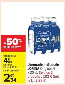 Carrefour Limonade artisanale LORINA Original offre