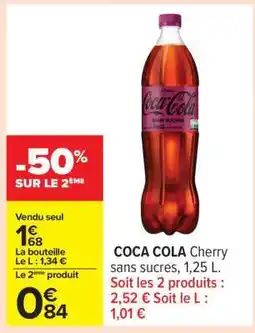 Carrefour COCA COLA Cherry sans sucres, 1,25 L offre