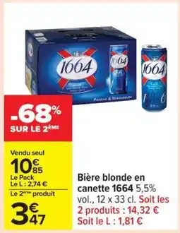 Carrefour Bière blonde en canette 1664 offre