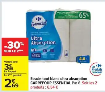 Carrefour Essuie-tout blanc ultra absorption CARREFOUR ESSENTIAL offre