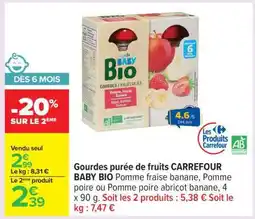 Carrefour Gourdes purée de fruits CARREFOUR BABY BIO offre
