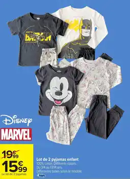 Carrefour MARVEL Lot de 2 pyjamas enfant offre