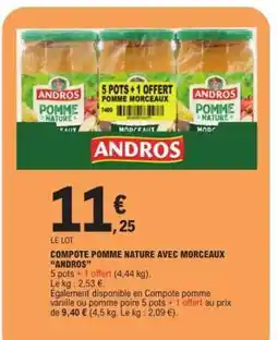 E.Leclerc COMPOTE POMME NATURE AVEC MORCEAUX “ANDROS” offre