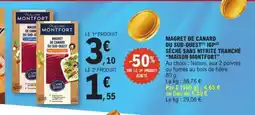 E.Leclerc MAGRET DE CANARD DU SUD-OUEST IGP SÉCHÉ SANS NITRITE TRANCHÉ MAISON MONTFORT offre
