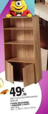 E.Leclerc ÉTAGÈRE BIBLIOTHÈQUE + RANGEMENT 2 PORTES offre