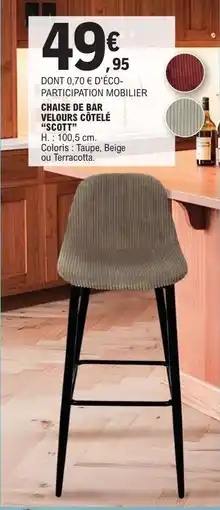 E.Leclerc CHAISE DE BAR VELOURS CÔTELÉ 'SCOTT' offre