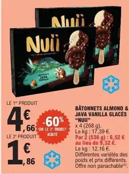 E.Leclerc BÂTONNETS ALMOND & JAVA VANILLA GLACÉS “NUII” offre