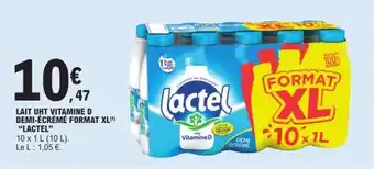 E.Leclerc Lactel Lait UHT Vitamine D Demi-Écrémé Format XL offre