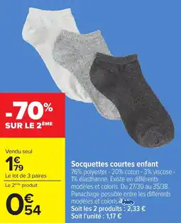 Carrefour Socquettes courtes enfant offre