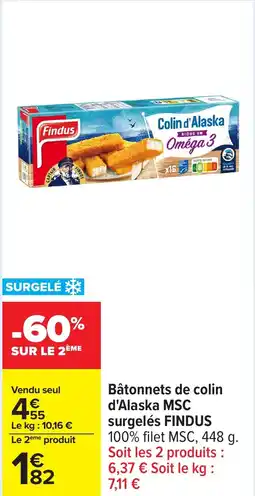 Carrefour Bâtonnets de colin d'alaska msc surgelés findus offre