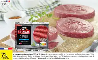 Carrefour 4 steaks hachés pur boeuf 5% M.G. CHARAL offre