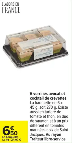 Carrefour 6 verrines avocat et cocktail de crevettes offre