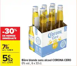 Carrefour Bière blonde sans alcool corona cero offre