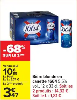 Carrefour Bière blonde en canette 1664 offre