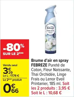 Carrefour Brume d'air en spray febreze offre