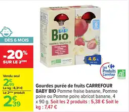 Carrefour Gourdes purée de fruits carrefour baby bio offre