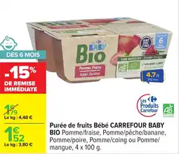 Carrefour Purée de fruits bébé carrefour baby bio offre