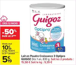 Carrefour Lait en poudre croissance 3 optipro guigoz offre