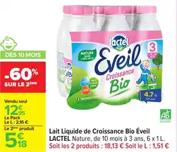 Carrefour Lait liquide de croissance bio éveil lactel offre