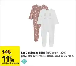 Carrefour Lot 2 pyjamas bébé offre