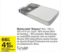 Carrefour Matelas bébé "Babyzen" offre