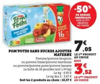 Super U Pom'potes sans sucres ajoutes materne offre