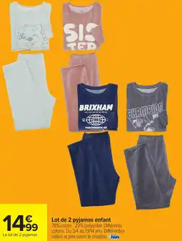 Carrefour Lot de 2 pyjamas enfant offre