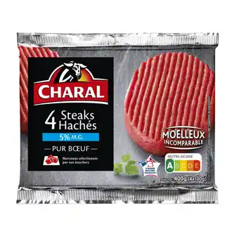 Carrefour CHARAL 4 steaks hachés pur bœuf 5% M.G. CHARAL offre