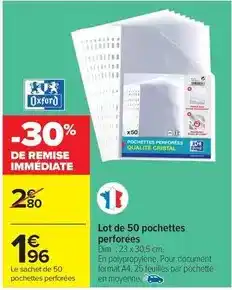 Carrefour Drive Oxford - lot de 50 pochettes perforées offre