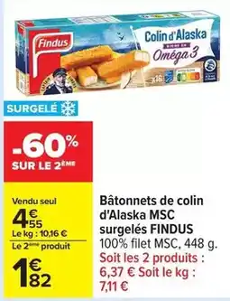 Carrefour Drive Findus - bâtonnets de colin d'alaska msc surgelés offre