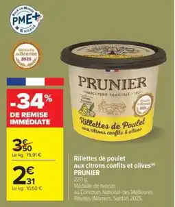 Carrefour Rillettes de poulet aux citrons confits et olives PRUNIER offre