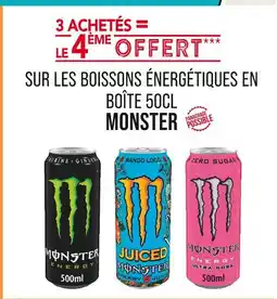 Match Monster 3 achetés = le 4ème offert sur les boissons énergétiques en boîte 50cl Monster offre