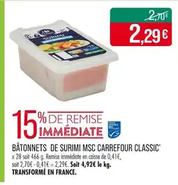 Match Carrefour Classic' Bâtonnets de surimi MSC offre