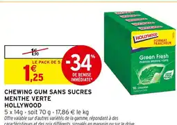 Intermarché Hollywood Chewing gum sans sucres menthe verte offre