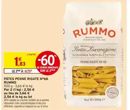 Intermarché RUMMO PÂTES PENNE RIGATE N°66 offre