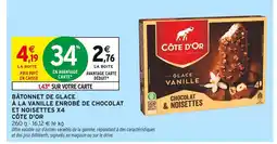 Intermarché Côte d'Or Bâtonnet de glace à la vanille enrobé de chocolat et noisettes x4 offre