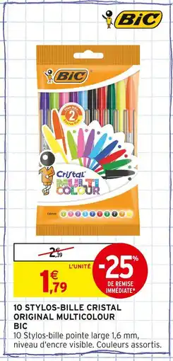 Intermarché BIC 10 stylos-bille cristal original multicolour offre