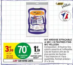Intermarché BIC VELLEDA Kit ardoise effaçable à sec + 8 feutres fins offre