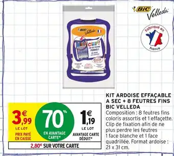 Intermarché BIC VELLEDA Kit ardoise effaçable à sec + 8 feutres fins offre