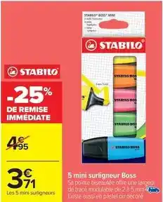 Carrefour Drive Stabilo - 5 mini surligneur boss offre