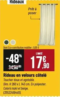Tridôme Rideau en velours côtelé offre