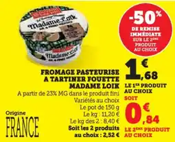 Hyper U Fromage pasteurise a tartiner fouette madame loik offre