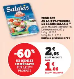 Hyper U Fromage au lait pasteurise de brebis salakis offre